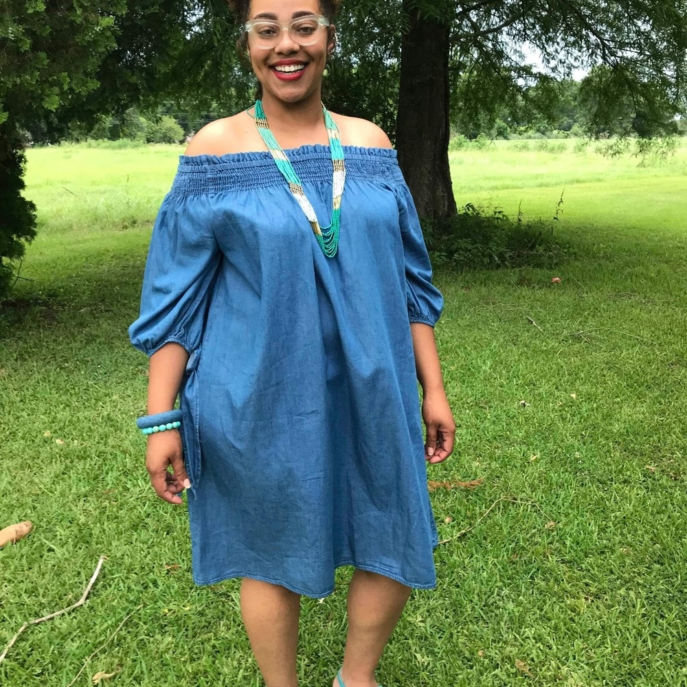 Off the Shoulder Jean Dress
